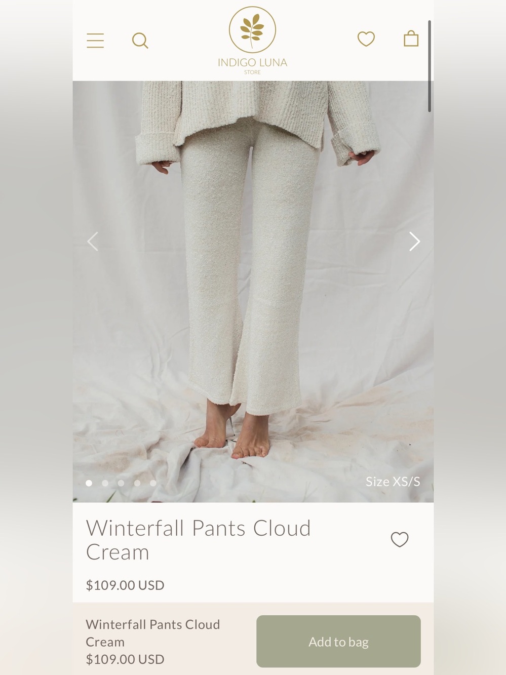 Indigo Luna Cloud Cream Winterfall Pants Size XS/S